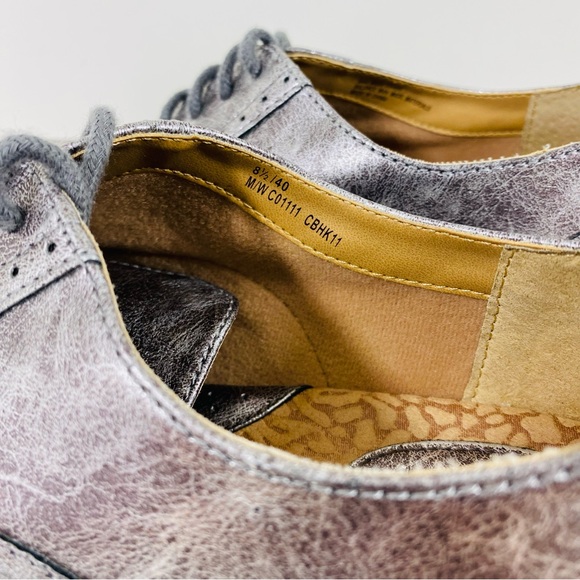BOC Born Metallic Pewter Oxfords Womens Shoes Wingtip 8.5 Lace Up Silver Preppy - Picture 7 of 9